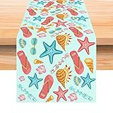 Jiudungs Linen Watercolor Beach Starfish Shell Seahorse Slipper Floral Table Runner 72 Inches Long S