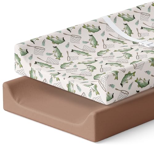 Image of Pobibaby – 2 Pack Premium Changing Pad Covers for Boys, Ultra-Soft Breathable Cotton Diaper Changing Table Covers – Neutral Nursery Changing Pad Sheets for Baby (Gone Fishing)
