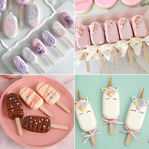 Sakolla 2 Pack Silicone Popsicle Molds, 4 Cavities Oval Mini Ice Pop Molds with 50 Wooden Sticks for Homemade Cake Pop, Cakesicles, Ice Cream (White) - Image 6