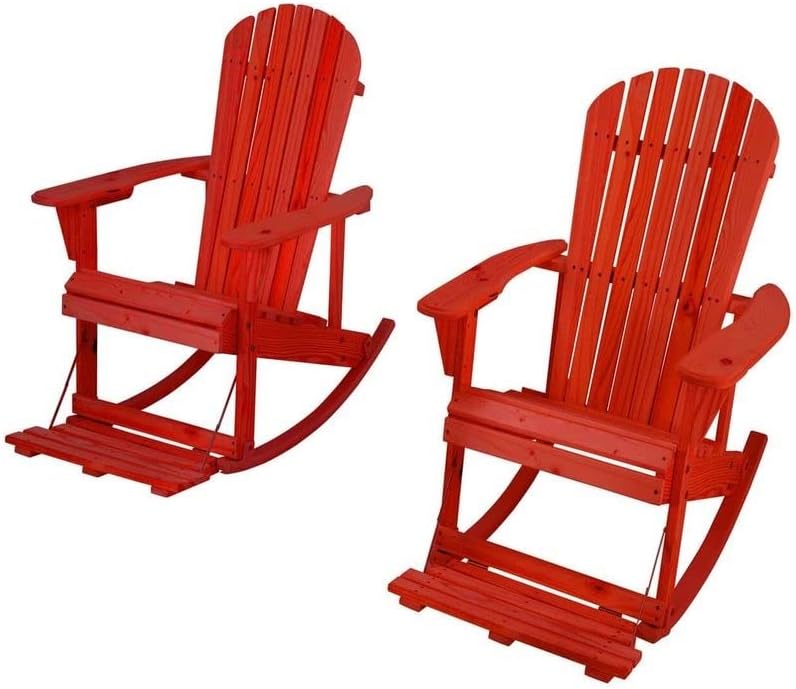 Zero Gravity Collection Red Adirondack Rocking Chair with Built-in Footrest - Set of 2 Rocking Chairs
