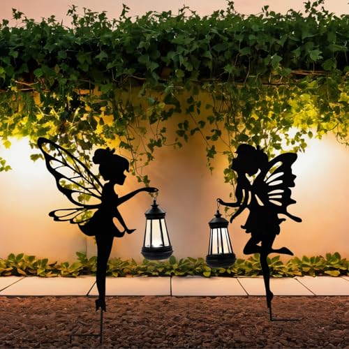 Quterhero Solar Fairy Garden Decor Lights, 2 Packs, Metal Hanging Lanterns with Warm Solar Glow – Exquisite Gifts for Women, Mom, Friends (Fairy Hanging Lantern)