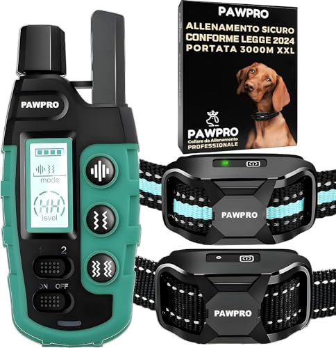 PAWPRO Collare da Addestramento per Cani | Portata XXL di 3000 m | Conforme Nuova Legge Benessere Animali 2024 | 3 moda Beep, Vibrazione, Boost Vibrazione | Per cani di Tutte le Taglie (2 Collari)