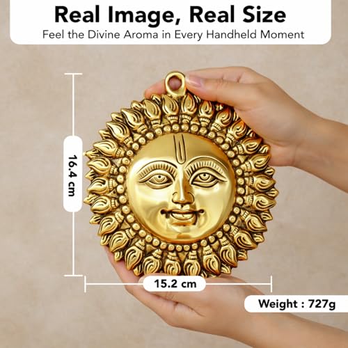 Image of Ekhasa 100% Pure Brass Sun for Vastu & Positivity (6.4 Inch) | Brass Metal Sun Idol Face Wall Hanging & Wall Decor | Surya Bhagavan Idol | Pital Surya Dev Wall Hanging Vastu for Main Door Entrance