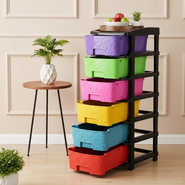 Image of KITCHIVO Plastic Modular Drawer Storage Chest Of Drawers Organizer Storage Box, Large Stomo Racks For Multipurpose Anti-slip Shoes Organizers (Stone & Multi, 6 Layer)