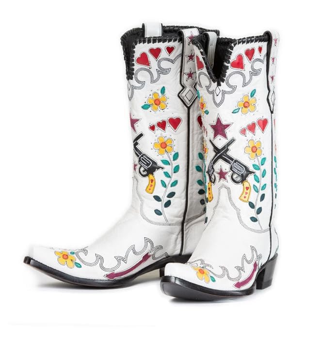 XEYANFYS Women's Swallow Floral Embroidered Cowgirl Boots - Chunky Low Heels - Handmade Rivets - Western Cowboy Knee High Boots - Pull On - Blue,