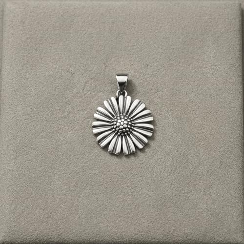 Pendentif marguerite argent sterling 17mm massif rétro collier fleur de soleil