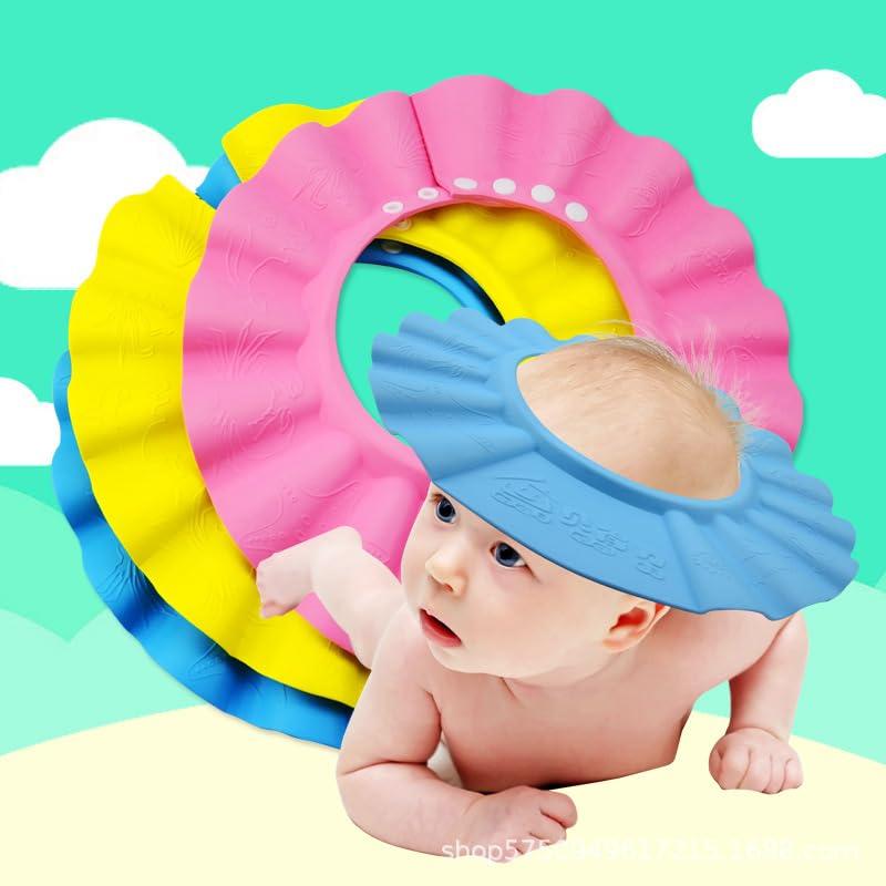 Image of Baby Shower Caps Shampoo Cap Wash Hair Bath Visor Caps Adjustable Shield Waterproof Ear Protector Eye Hats Infant (Pink)