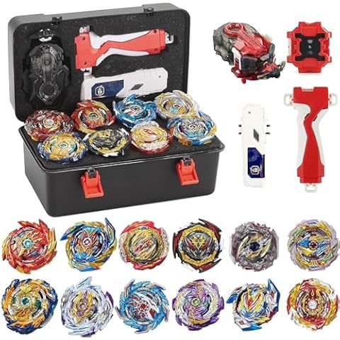 Bey Battle Burst Gyro Blade Toy Set Gift with Portable Box 12 Spinning Tops 2 Two-Way Launcher Metal Fusion Attack Top Battling Game Gift for Boys Children Kids Cover