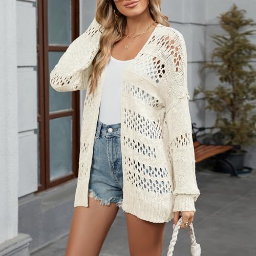 Zando Womens Crochet Cardigan Sweater Knitted Long Sleeve Open Front Lightweight Cardigan Outer Coats Spring Netted Kimono3