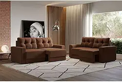 Conjuntos de Sofás 2 e 3 Lugares Lubeck Retrátil Marrom