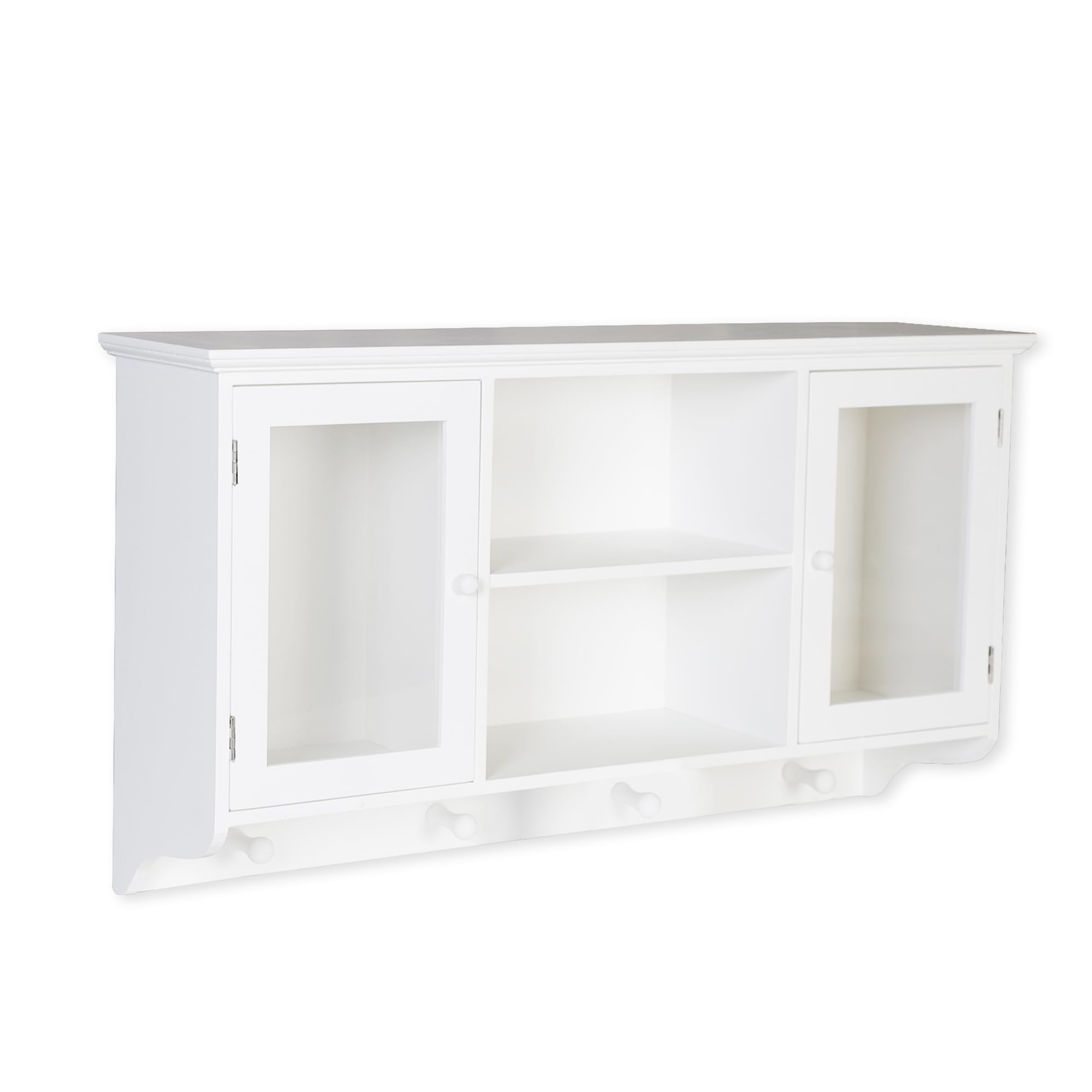 DRULINE Mała szafka wisząca, szafka ścienna, witryna, szafka kuchenna, szafka łazienkowa, białe drewno, akryl, (szer. x wys. x głęb.) ok. 60 x 34 x 15 cm