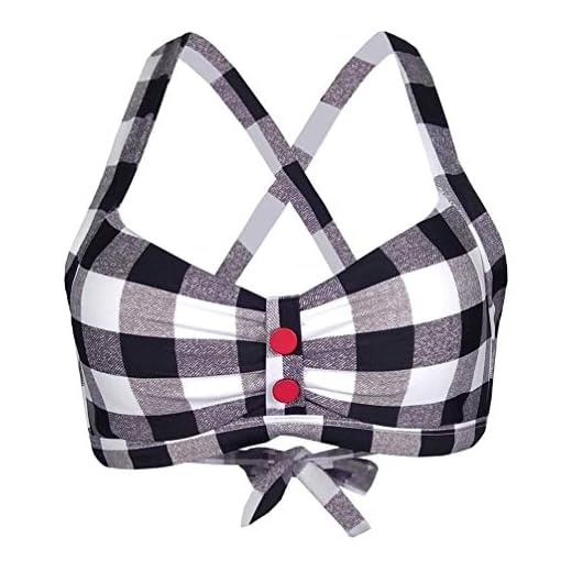 Doballa Damen Retro 50er Jahre Kariertes Muster Polka Dot Halfter geformt weiche Pads Vintage Bikini Badeanzüge Tops (XL, Schwarz und weiß) 8 Doballa Damen Retro 50er Jahre Kariertes Muster Polka Dot Halfter geformt weiche Pads Vintage Bikini Badeanzüge Tops (XL, Schwarz und weiß)