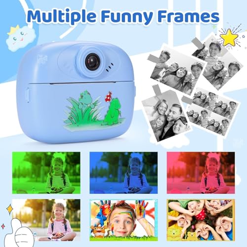 Image of Kids Instant Print Camera - Mini Digital HD Photo & Video Camcorder with Games | Fun Learning Toy for Boys & Girls Ages 4-18 | Includes 2 Print Rolls - Ideal Gift for Kids (Blue)