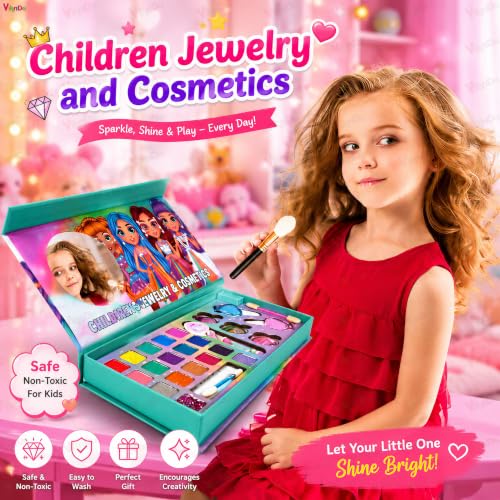 Image of VikriDA Kids Washable Makeup Kit, Fold Out Makeup Palette with Mirror, Make Up Toy Cosmetic Kit Gifts for Girls - Safety Tested- Non Toxic