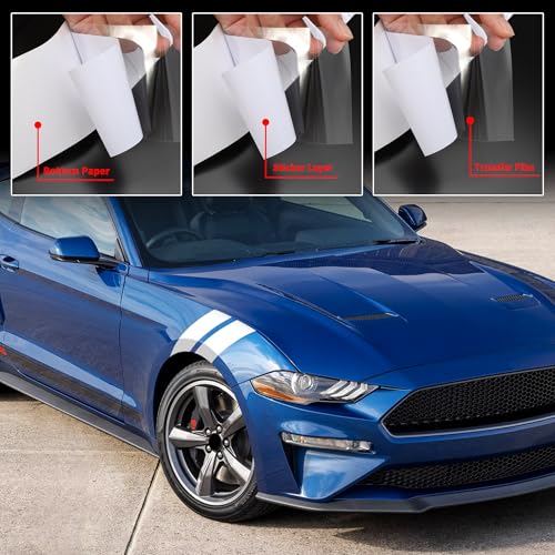 Image of TOMALL 2 Pair Racing Sport Stripe Vinyl Decals for Car Fender Hood Bumper Trunk Auto Stripe Graphic Stickers Decorations for Pickup Vehicle SUV Truck Off-Road (White)