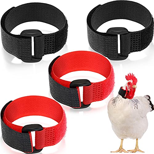Xuniea 4 Collier de Coq Réglable Collier Anti-Croquerie Anti-Croquerie Ceinture en Nylon pour Cou Empêche Poules de Crier et de Déranger Voisins pour Poules de Compagnie(Noir et Rouge)