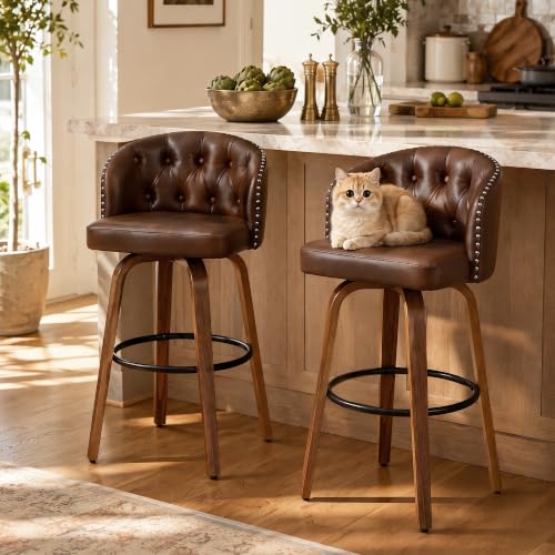 Image of 26 inch H Counter Height Bar Stools Set of 2 Swivel Bar Stools (Brown)