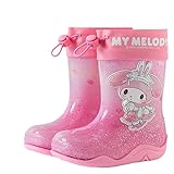 クロミ マイメロディ シナモロール キッズ レインシューズ レインブーツ 紐付き 長靴 女の子 滑り止め 柔らか キャラクター 梅雨対策 雪対策 通園 通学(ピンク・紐付き,21cm)