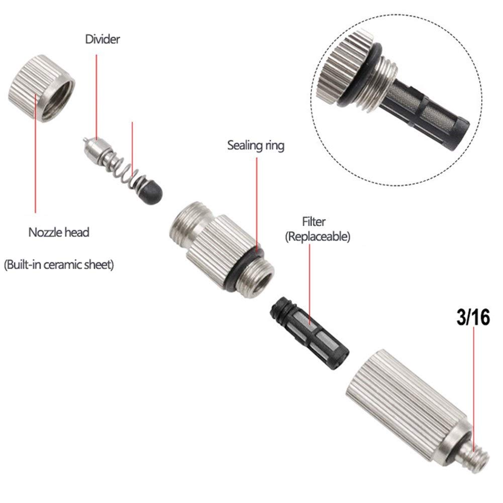 Aopin 16 Ugelli Nebulizzatori In Ottone G 3/16", Foro 0,15 Mm: Per Raffrescamento Esterno, Irrigazione, Fontane, Colture - 3