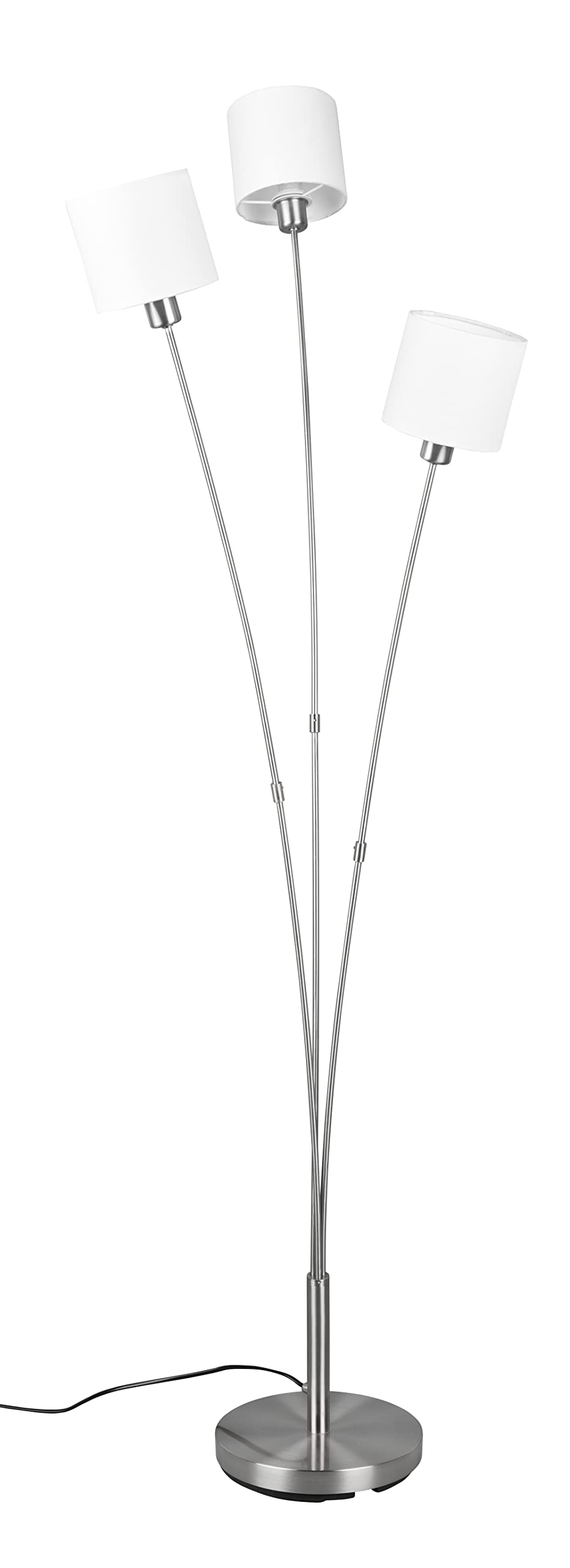 Reality Leuchten Stehleuchte Tommy R46333901, Metall Nickel matt, Stoffschirm weiß, exklusiv 3x E14