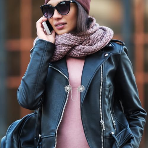 Image of Pearl Sweater Clip for Women:Silver Alloy Cardigan Link Buckle, Retro Collar Brooch for Sweaters, Dresses, Scarves, Jackets, and Coats