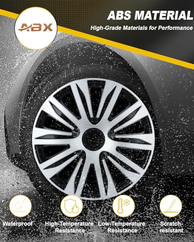 Image of ABX Hubcap Wheel Covers Hub Caps 16 Inch Set of 4 Black & Silver Universal Wheel Rim Cover R16 Stylish Car Decor Wheel Covers for Toyota Camry Nissan Mazda (black-09, 16 inch)