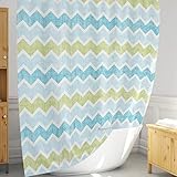 Rideau de douche Zigzag déco en tissu lavable Anti tâches | Superbe accessoire de salle de bain avec 12 Crochets inclus | Rideau de baignoire bleu 180x200 décoratif résistant anti moisissures original