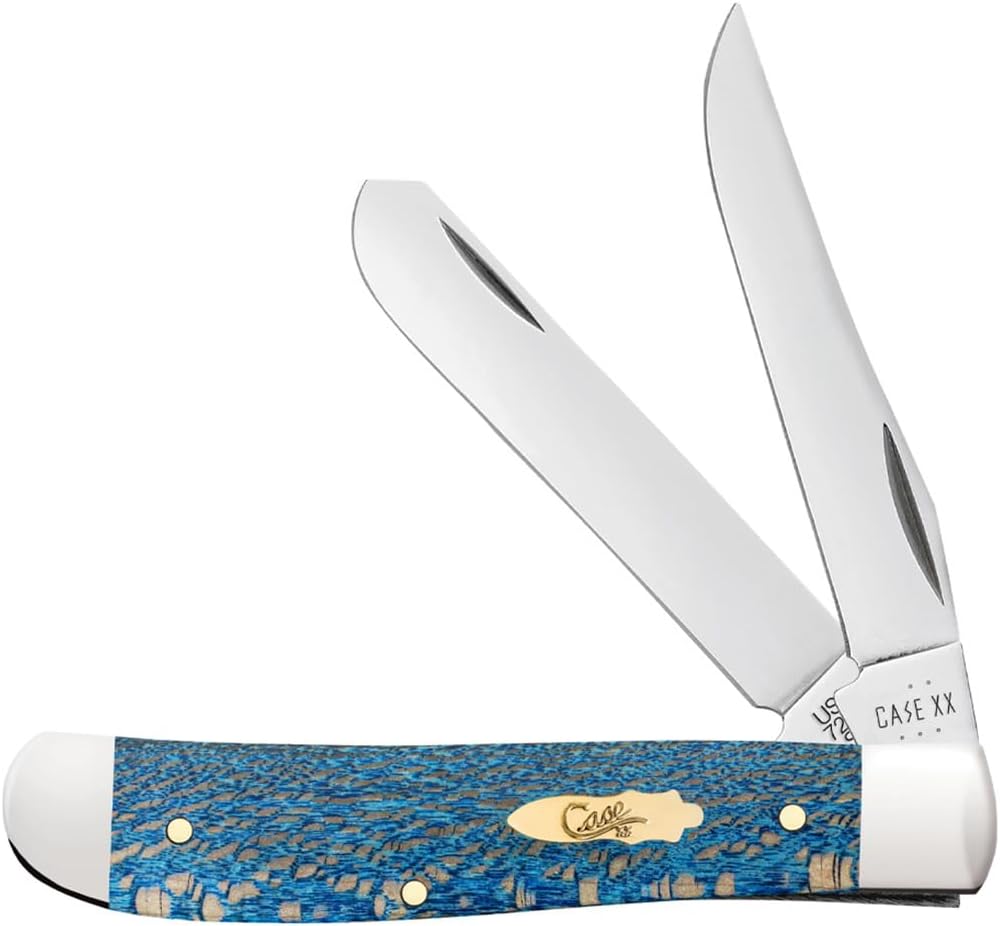 Case XX Pocket Knife MINI TRAPPER - SMOOTH BLUE SYCAMORE WOOD Item #63731-7207 SS - Length Closed: 3 1/2Inches