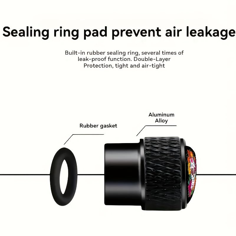 4-Pack Day of The Dead Valve Stem Caps – Vibrant Sugar Skull Tire Air Caps, Thickened Aluminum Material, Universal Fit for Cars, Trucks, Motorcycles, Car Tire Personalized Decorative Caps