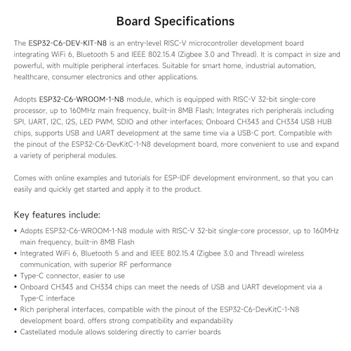 Waveshare ESP32-C6 Microcontroller, WiFi 6 Development Board, 160MHz Single-Core Processor, ESP32-C6-WROOM-1-N8 Module - Image 4