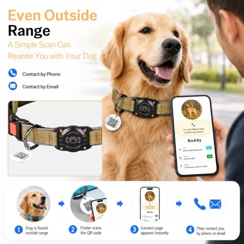 Image of Geamen Waterproof Dog Collar QR Code Reflective Collar Khaki,XL