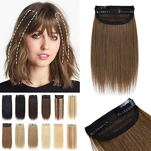 S-noilite Clip in Human Hair Extensions Short One Piece 2 Clips Short Clip in Hairpieces Remy Hair 6Inch 10g Brazilian Hair For Women with Thinning Hair Add Hair Volume Light Brown