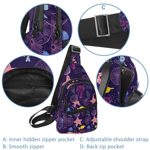 Bandolera cruzada ajustable y cómoda con un colorido diseño marino de conchas y medusas 4
