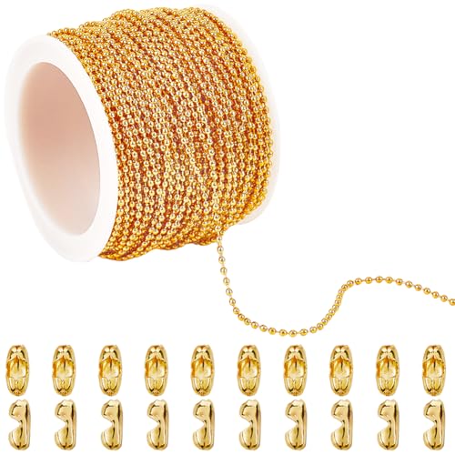 SUNNYCLUE Cadena de Bolas de Latón de 49 pie/15 m Y 1.5mm Cadenas de Cuentas de Metal Cadenas de Etiquetas de Identificación con Cuentas Doradas Conectores En Rollo Cierres de Extremo de Cordón