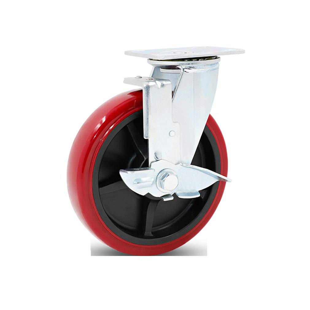 Yuzguhey Side Brake Heavy Duty Swivel Caster Wheels 1Pcs Polyurethane Furniture Castor With 6202 Bearing For Large Trolley Flatbed(,6In)