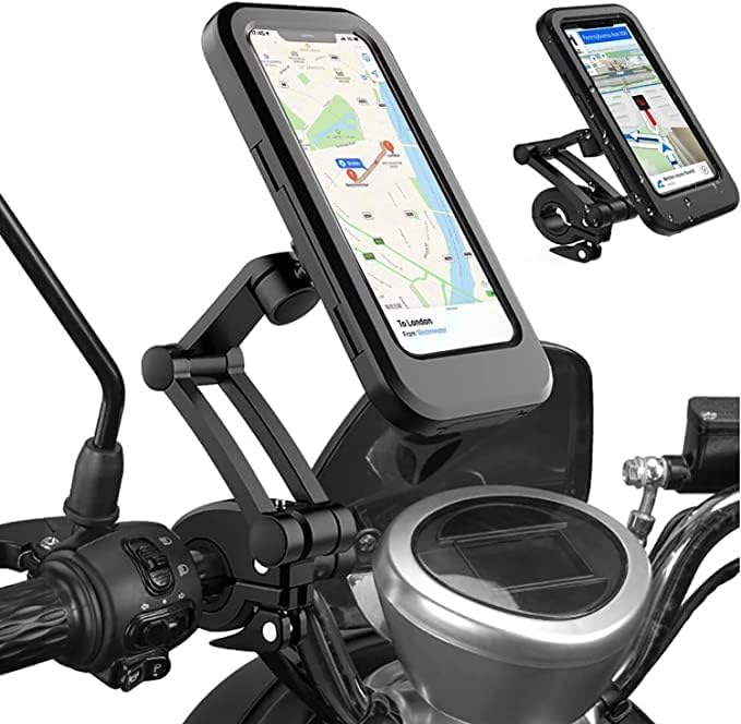 Image of Bike Phone Mount Waterproof Mobile Holder | 360 Rotation Motorcycle Phone Case | Handlebar Mobile Holder with Sensitive Touch Screen | Universal Bicycle Phone Holder Compatible with All Smartphones.