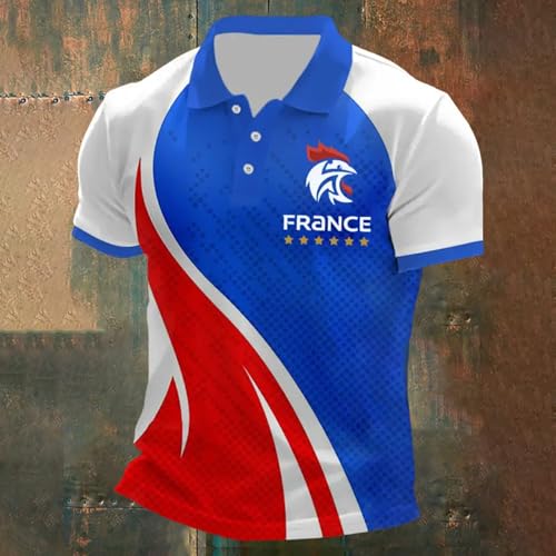Foweknow Polo Camisetas para hombre de manga corta con bandera de Francia, camiseta deportiva para hombre, polo deportivo de verano, transpirable, de secado rápido, con botones, cómoda e informal, 02