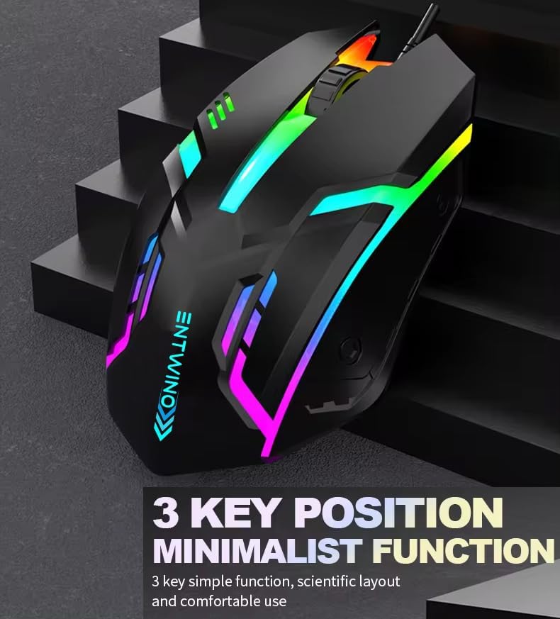 Image of ENTWINO USB Wired Gaming Mouse A1 Black, LED Backlight up to 1800 DPI, Ergonomic Design for Laptops and pc