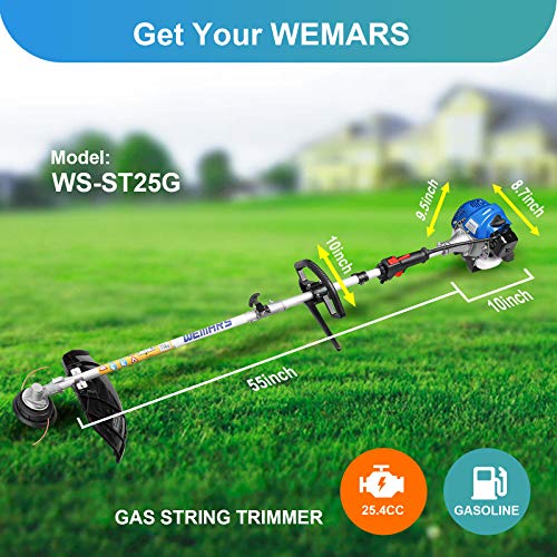 WEMARS 25CC Gas String Trimmer 2-Cycle Gas Brush Cutter Straight Shaft 2 in 1 Cordless Grass Edger Weed Wacker Gasoline Powered Weed Eater (WS-ST25G)