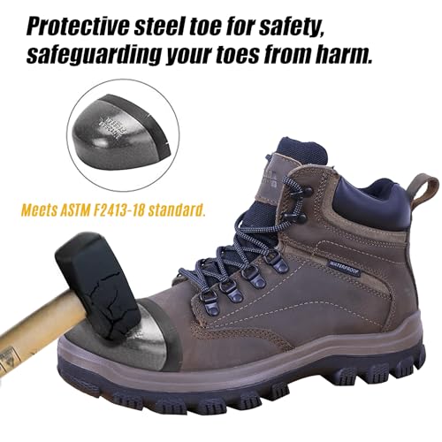 Image of Mens Non Slip Steel Toe Work Shoes with 2 Different Insoles Waterproof & Oil Resistant ASTM F2413
