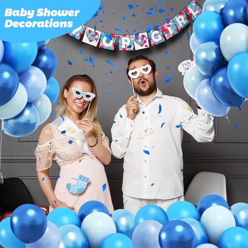 Image of RUBFAC Blue Balloons, Light Blue Birthday Balloons 65pcs Pearl Pastel Party Balloon for Birthday Baby Shower Wedding Frozen Theme Party Decorations