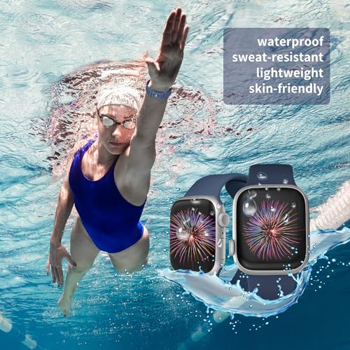 Image of Sport Bands Compatible with Apple Watch Band 38mm /40mm /41mm /42mm /44mm /45mm /49mm Women Men,Soft Silicone Strap Compatible with iWatch Ultra2 /Ultra Series10 /9 /8 /7 /6 /5 /4 /3 /2 /1 /SE Abyss Blue