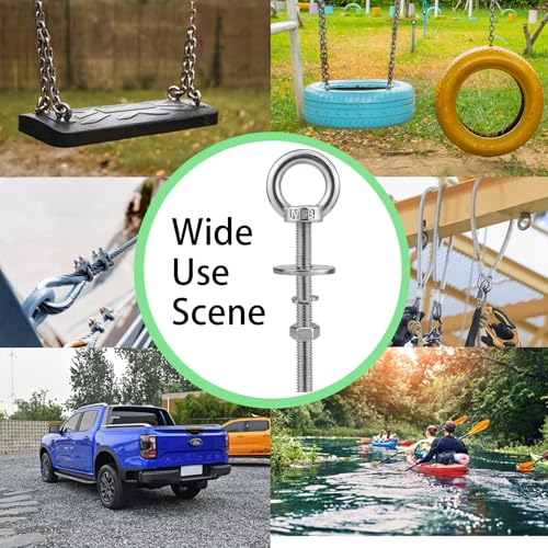 Image of M8 x 76mm Stainless Eye Bolt with Nuts 4 Pack, 5 /16 inch x 3 inch Long Shoulder Lifting Ring Eye Bolt for Boat & Hanging, Heavy Duty Marine Grade Threaded Eyebolts for Swing Tie Down Outdoor