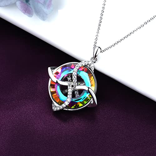 Celtic Knot Irish Knot Necklace 925 Sterling Silver Good Luck Pendant Blue Circle Crystal Necklace Irish Symbols Gaelic Jewelry Gift for Women4