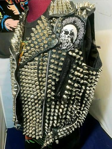 X-ception Exploited Destroyer Men Black Punk Skull Full Studded Motorcycle Leather VEST- Acidez Racing Gothic Ghost Vest3