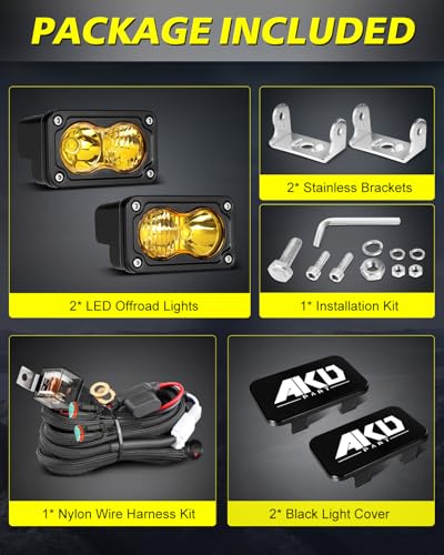 Image of 3 Inch 40W Yellow CREE LED Pods with Wiring Harness & Black Covers | High Intensity CREE LEDs, Spot Flood Combo Offroad Driving Lights Ditch Lights for Trucks Motorcycle SUV UTV ATV Dirt Bike