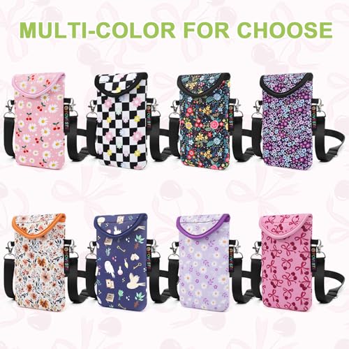 Image of POVESTE Neoprene Cell Phone Sleeve Pouch Case Bag with Crossbody Strap Lanyard for Women, Flap Closure Secure Cell Phone Bag with Pocket for Cards, Cash. (On Tour Purple)