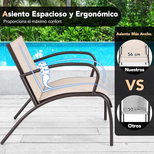 COSTWAY Conjunto Jardin Exterior de 3 Piezas, 2 Sillones de Textilene y Mesa de Café, Marco de Aluminio, Muebles Mesa y Sillas Jardin Terraza Balcon Exterior - imagen 3