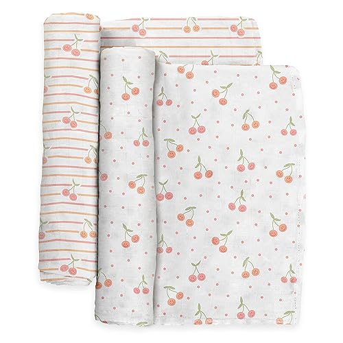 Image of JuJuBe x Studio Oh! Baby Essentials Swaddle Blanket Set - Soft, Comfortable, Neutral Newborn Baby Swaddle Blankets for Baby Shower & Baby Registry - Nursery Essentials - Cherry Cute