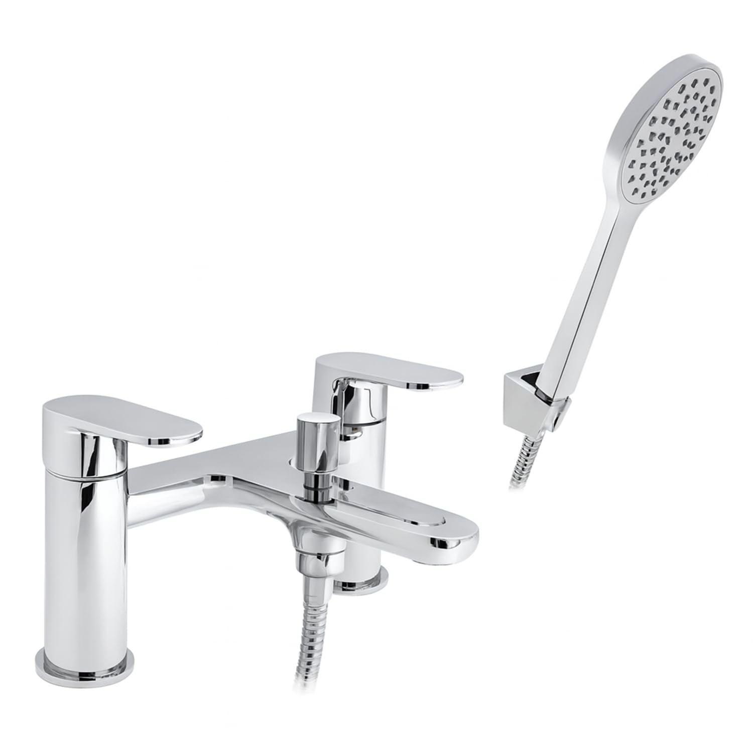 Home Range Marti Bath & Shower Mixer ChromeModern Twin Lever Bath Tap With Shower KitPolished Chrome Finish from B&Q